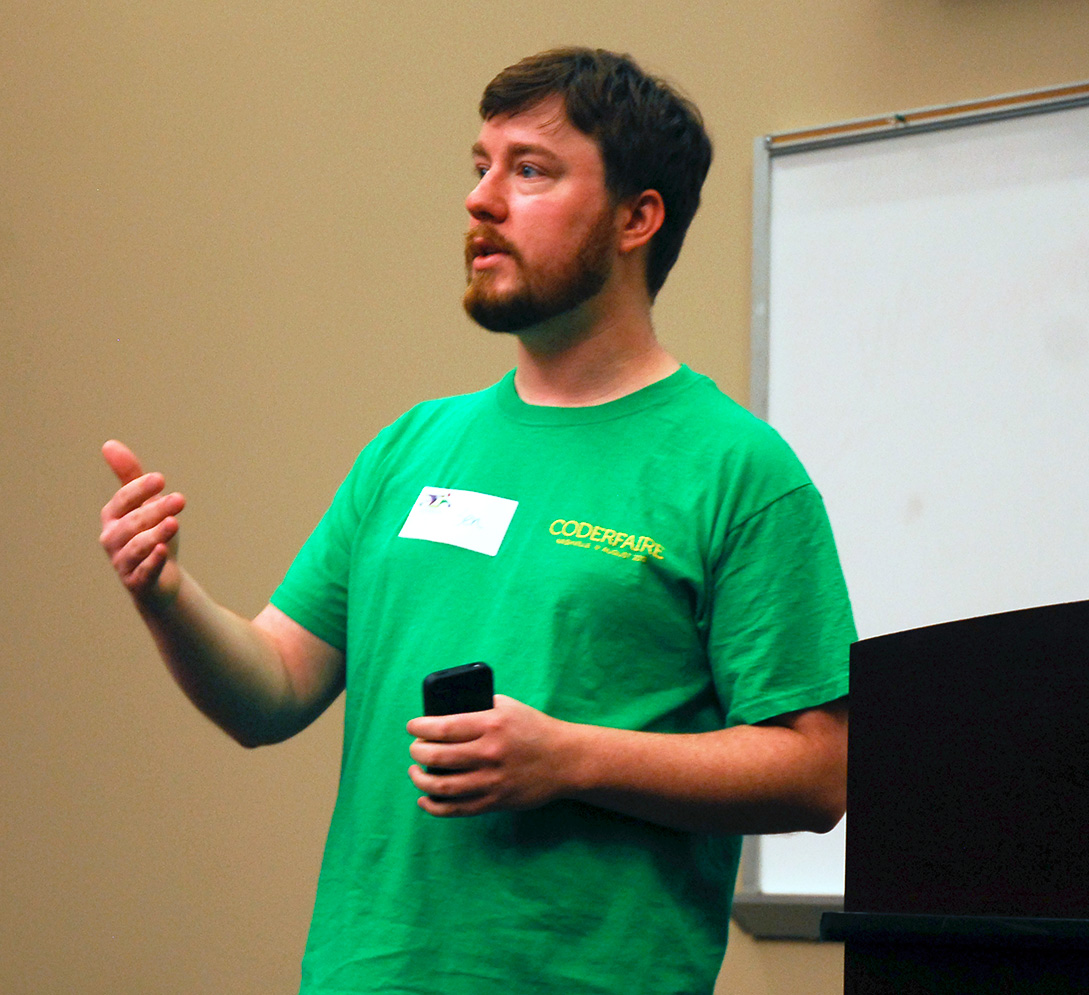 Photograph of me giving a presentation at CoderFaire Tennessee in 2012.